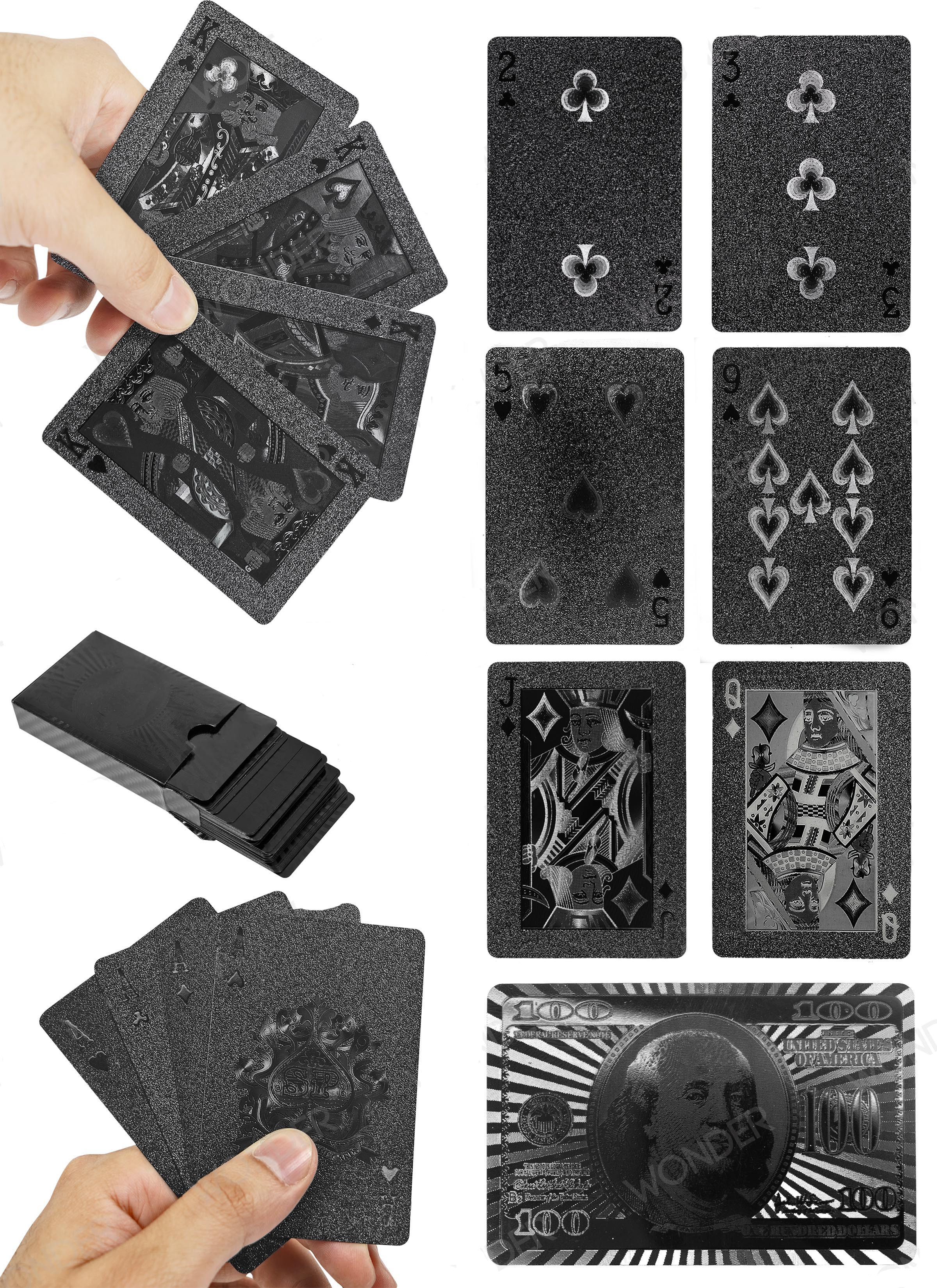 Imagen Cartas Naipe Plástico Negro Impermeable 1