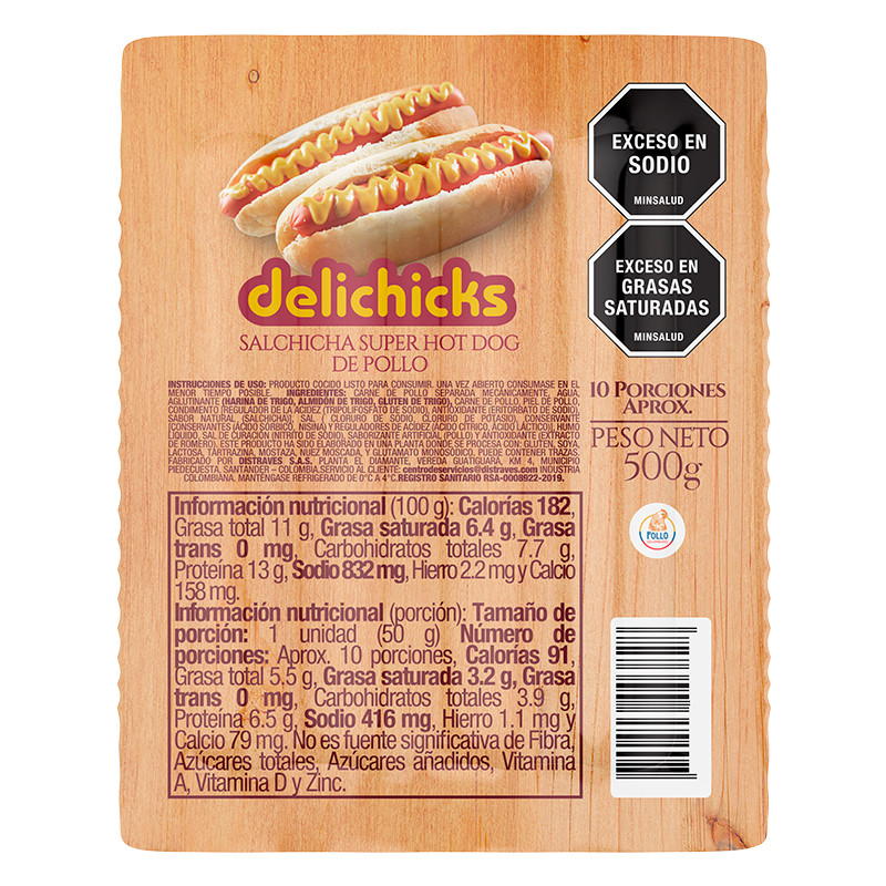 Imagen Salchicha super hot dog de pollo 500 gr x 10 und.