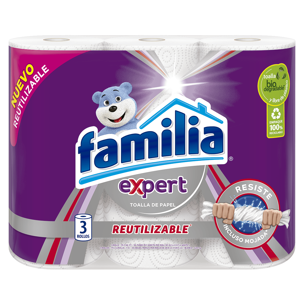 Imagen Toallas de Cocina Familia Reutilizable Expert 3 Paquetes x 55 Hojas c/u 1