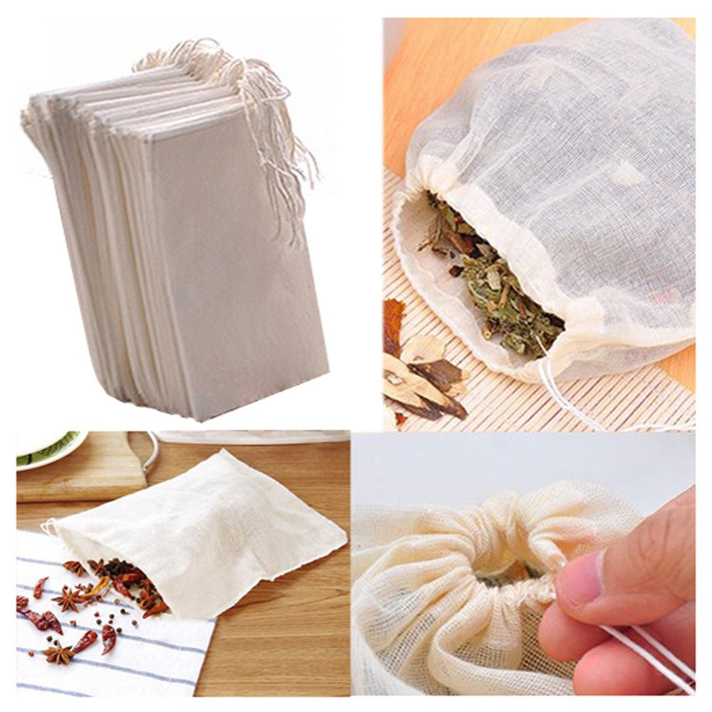 10 bolsas de muselina reutilizables para guardar hierbas y especias Bolsa de filtro de gasa de tela de algodón puro 