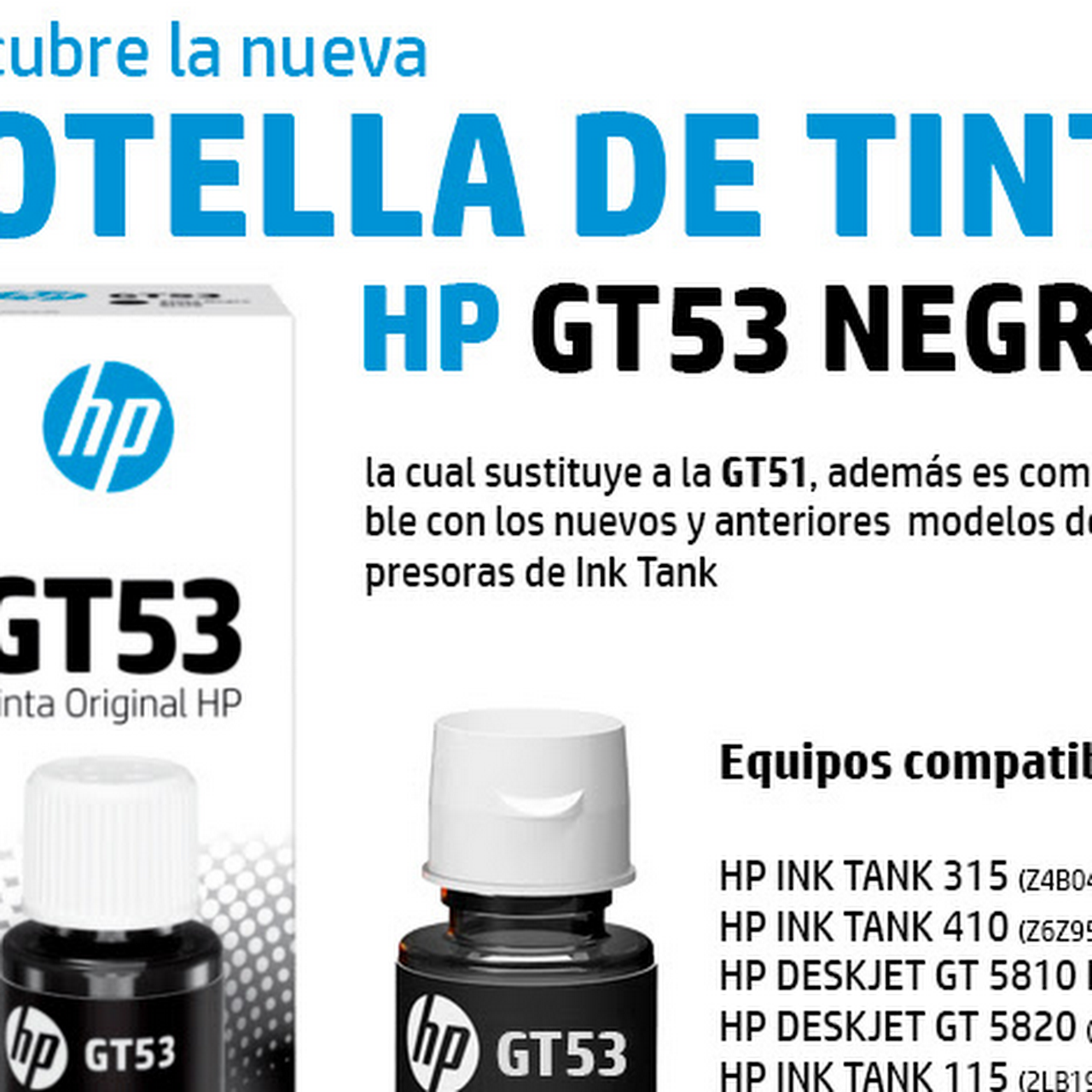 Imagen Botella de Tinta HP GT53 Negra Original-1VV22AL 2