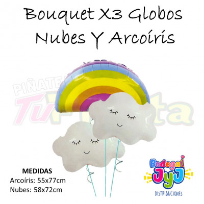 ImagenBouquet X3 Globos - Nubes Y Arcoíris 