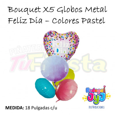 ImagenBouquet X5 Globos - Feliz Dia Colores Pasteles