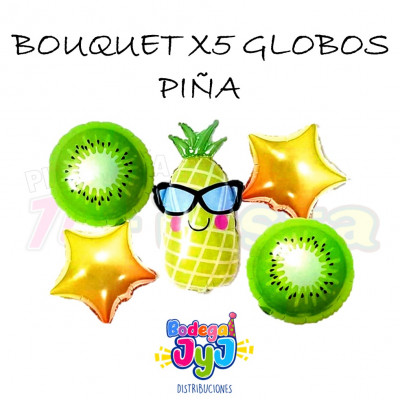 ImagenBouquet X5 Globos - Piña Con Gafas 