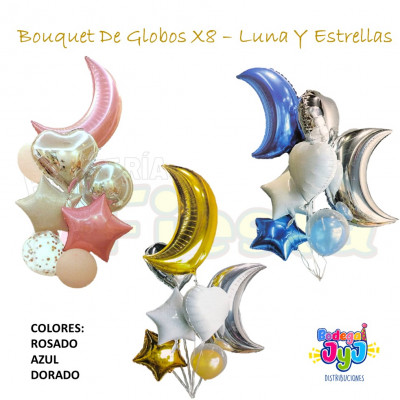 ImagenBouquet x8 Globos Luna - Estrellas - Corazón