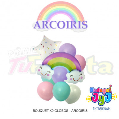 ImagenBouquet X9 Globos - Arcoíris 