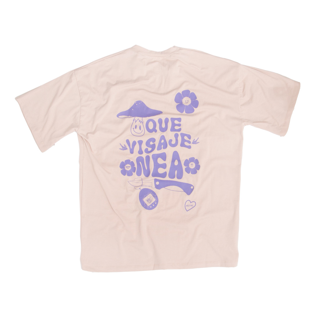 Imagen Camiseta beige oversize unisex estampado Qué visaje nea