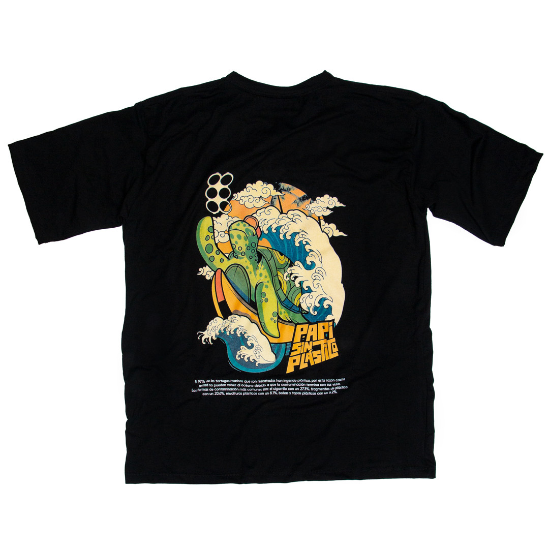 Imagen Camiseta Oversize Negra con diseño estampado Tortuga 1