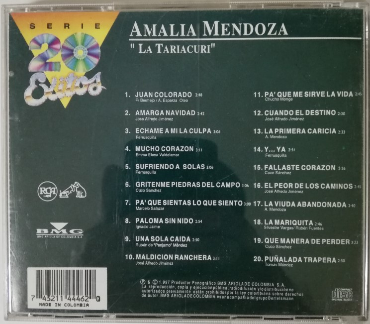 Cd Amalia Mendoza La Tariacuri Serie 20 Exitos 743211444620 Libreria Atlas