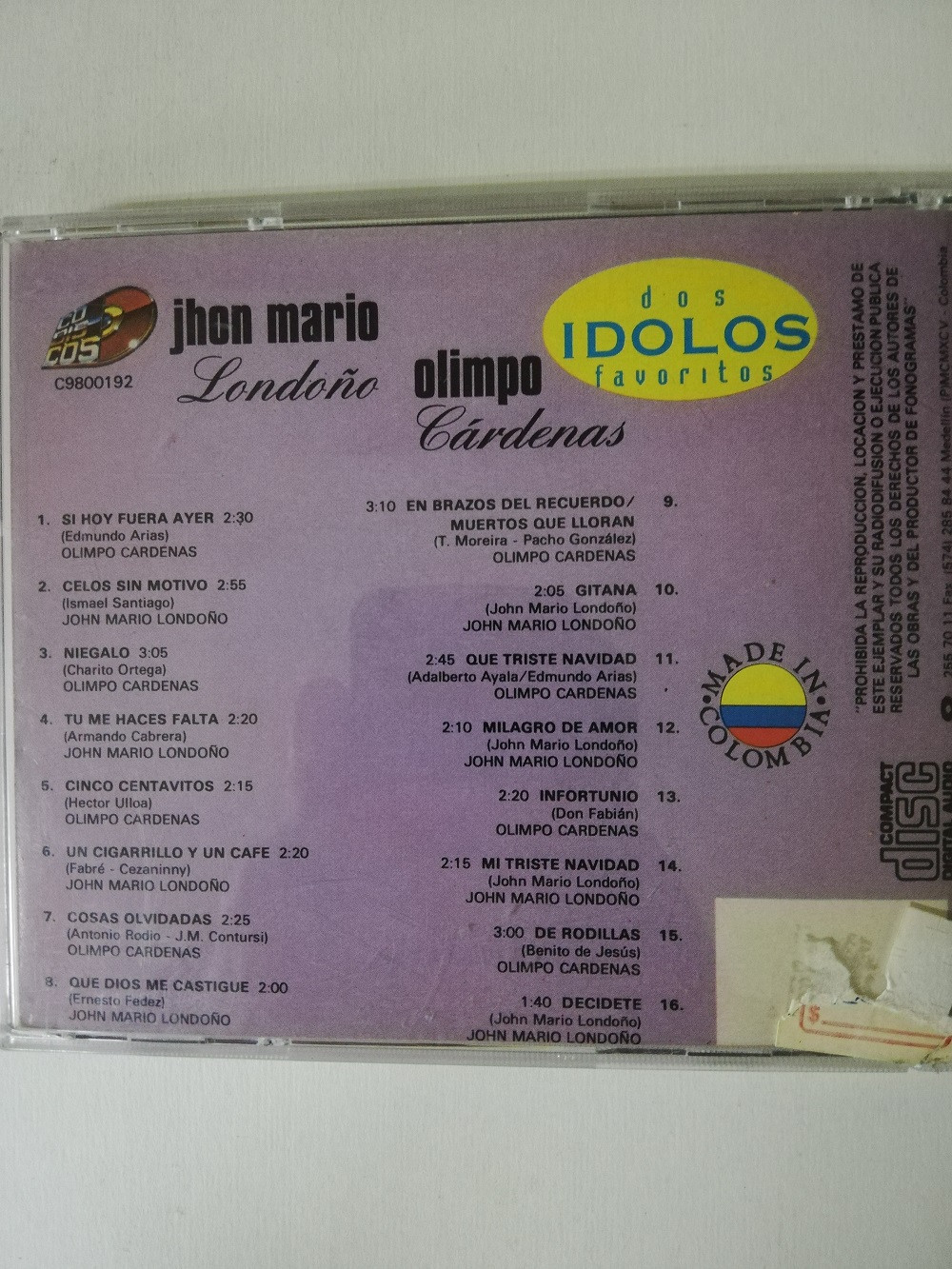 Imagen CD JHON MARIO LONDOÑO/OLIMPO CARDENAS - DOS IDOLOS FAVORITOS 2