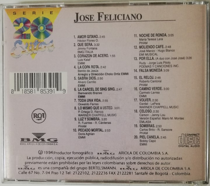 Imagen CD JOSÉ FELICIANO - SERIE 20 EXITOS 2