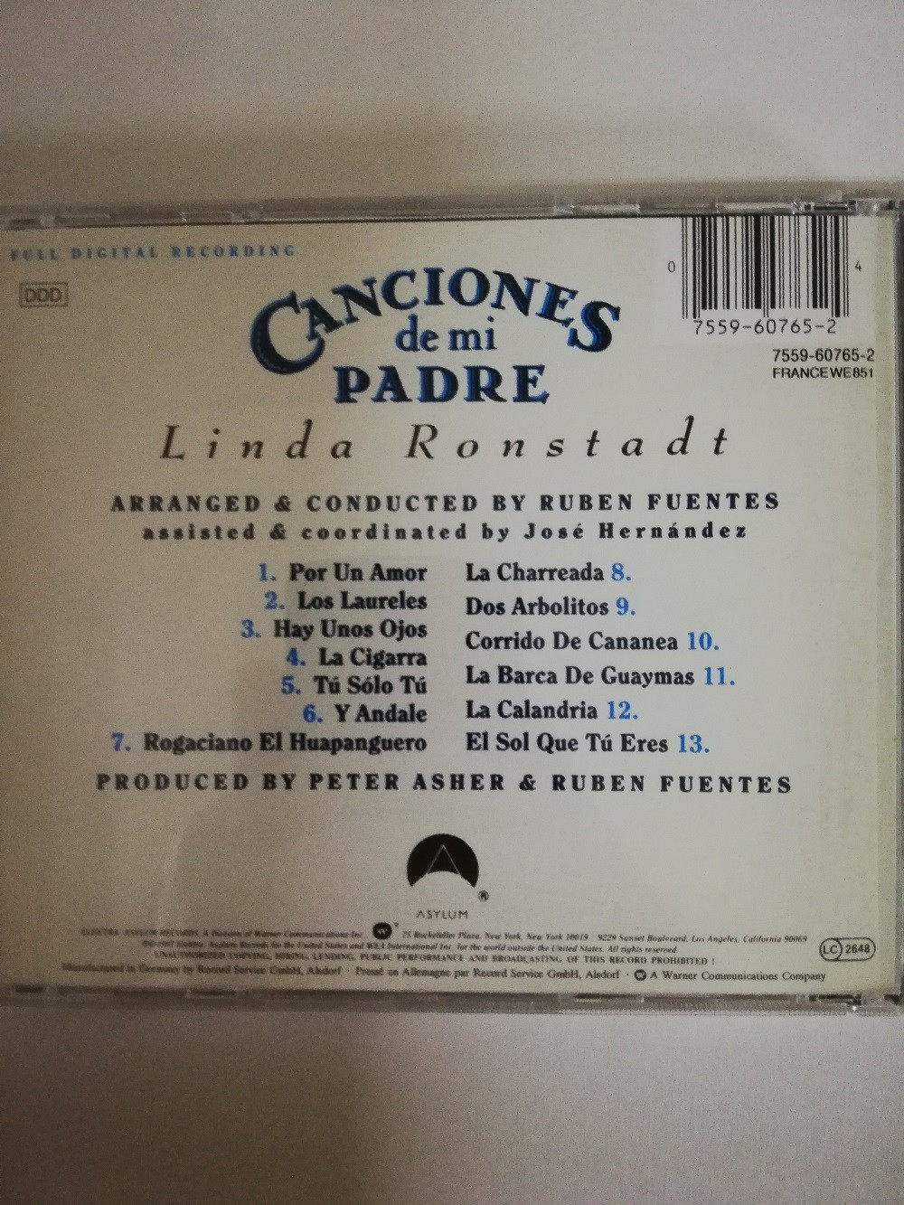 CD LINDA RONSTADT - CANCIONES DE MI PADRE: 075596076524 Libreria Atlas