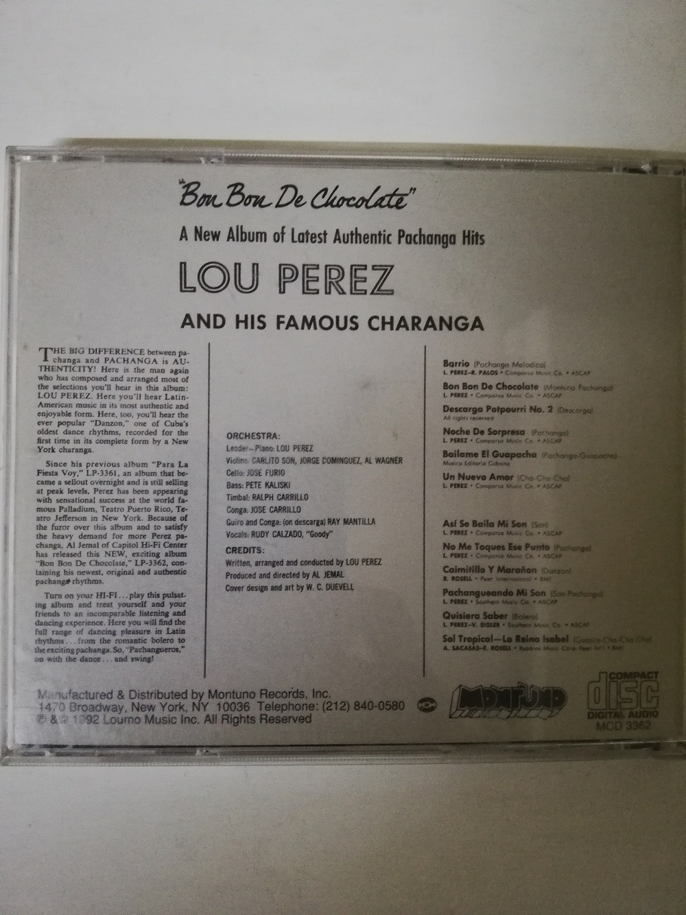 Imagen CD LOU PEREZ AND HIS CHARANGA ORCHESTRA - BON BON DE CHOCOLATE! 2