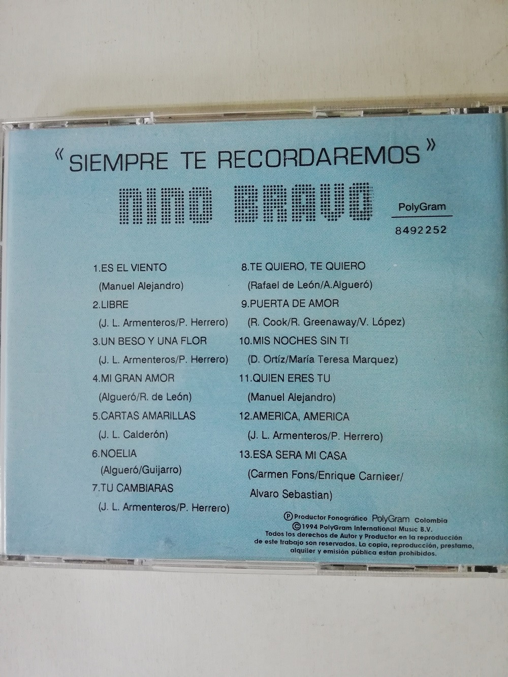 Imagen CD NINO BRAVO - SIEMPRE TE RECORDAREMOS 2