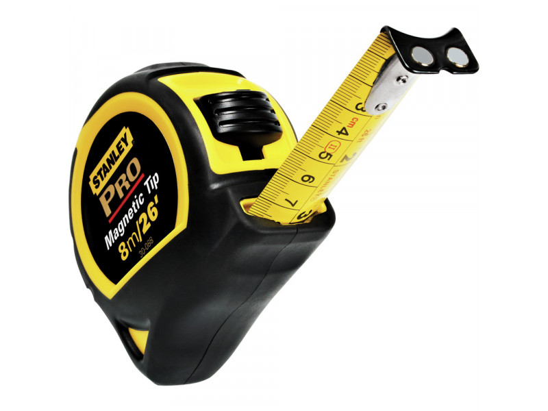 Stein - Cinta métrica, flexómetro profesional 8 m x 25 mm, antideslizante,  punta imantada, freno de seguridad, clip de sujección para cinturón