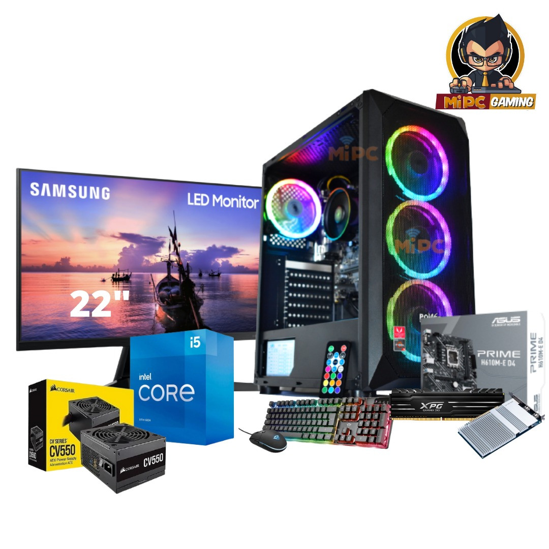 Imagen Combo Gamer Core i5 11400, Video 4g Asus, Ram 8, Solido 250, Fuente Real, Monitor 22 Samsung 75 hz Full HD