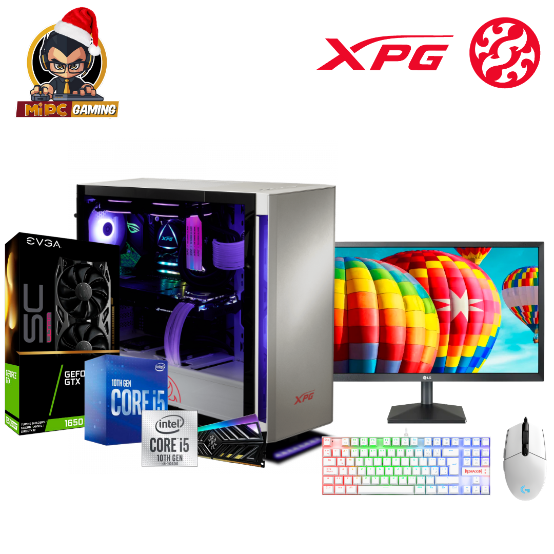 Imagen Combo Gamer XPG Blanco, Core i5 10400, 1650 Super, Ram 8gb, SSD 240, Monitor 22", Teclado Mecanico Kumara, Mouse G203 1
