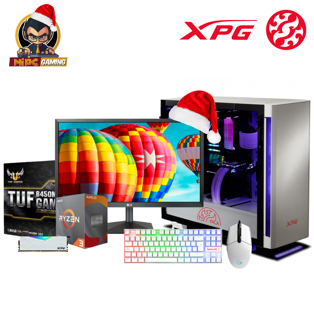 Imagen Combo Gamer XPG Blanco, Ryzen 3200g, Ram 8gb, SSD 240, Monitor 22", Teclado Mecanico Kumara, Mouse G203 1
