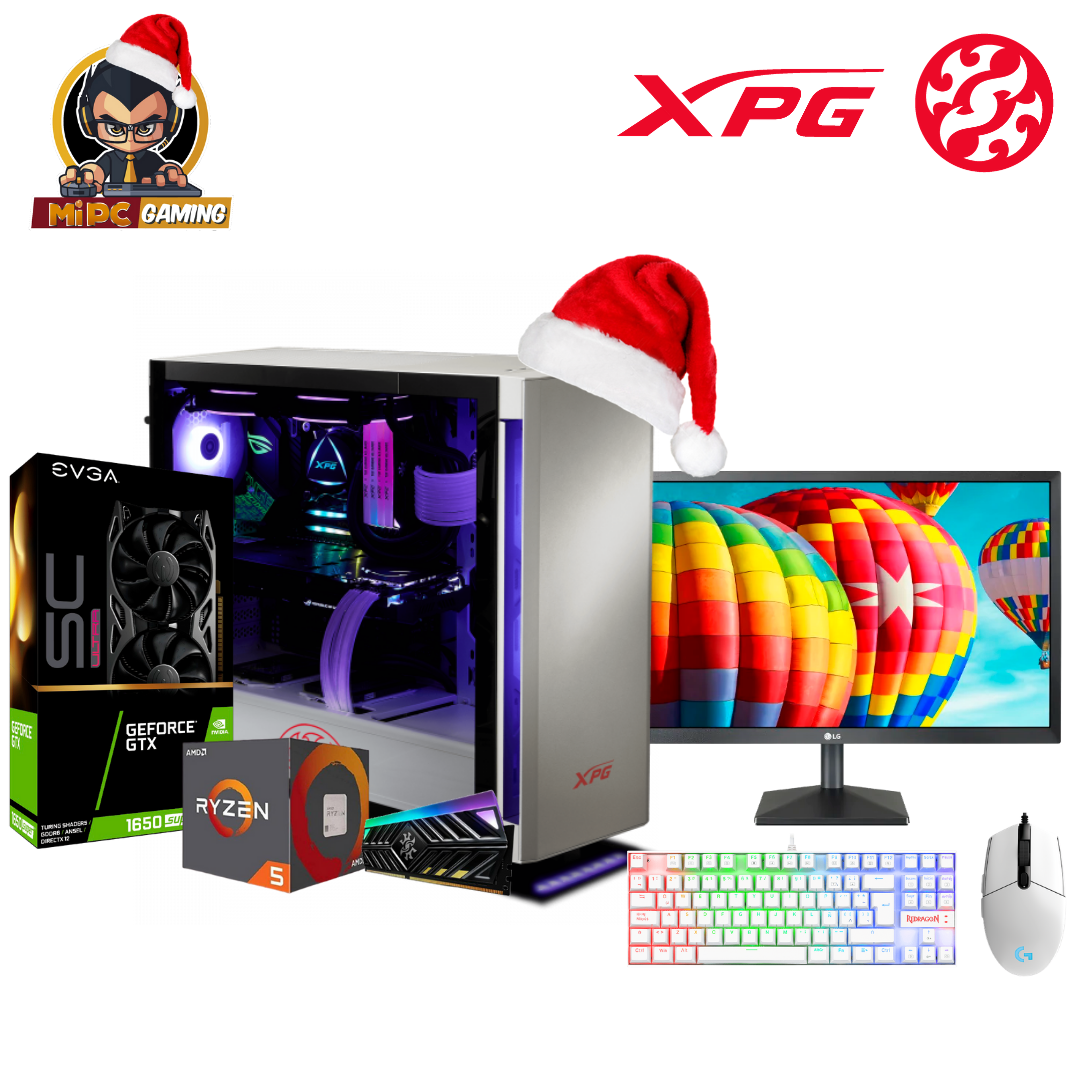 Imagen Combo Gamer XPG Blanco, Ryzen 5 3500x, 1650 Super, Ram 8gb, SSD 240, Monitor 22", Teclado Mecanico Kumara, Mouse G203