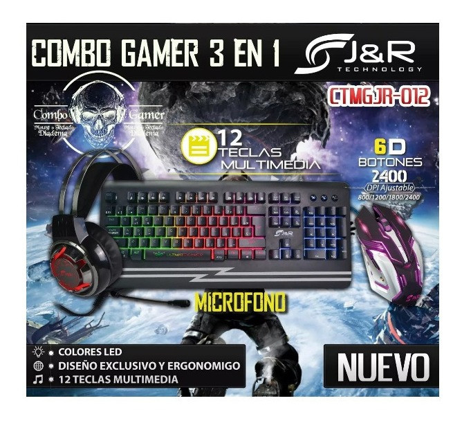 Imagen Combo Gamers 3 En 1 Mouse+teclado+diadema Jyr Ctmgjr-012 3