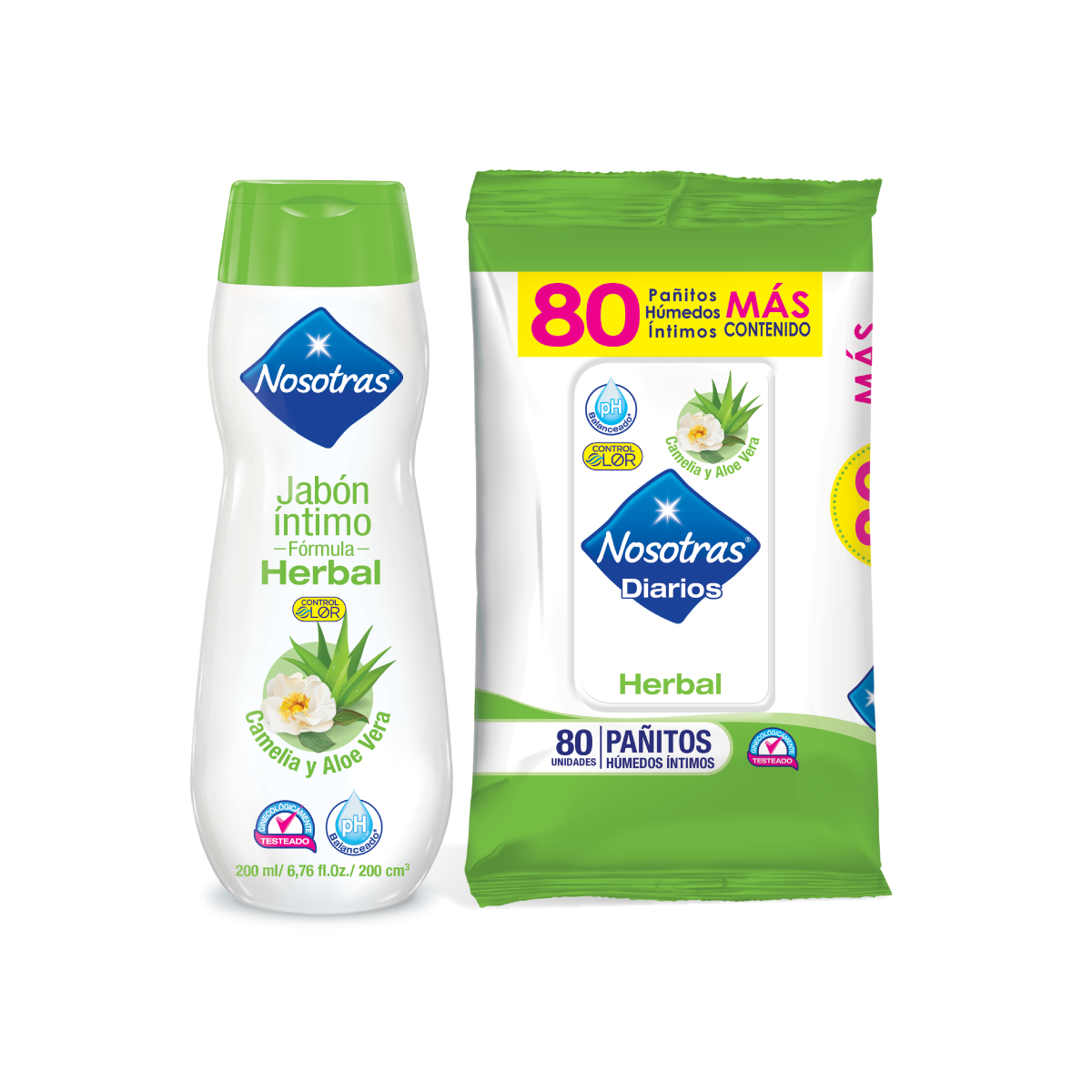 Combo Jabón íntimo Herbal X 200ml Pañitos Intimos Herbal X 80unds 7201617 Cuidate En Familia 0836