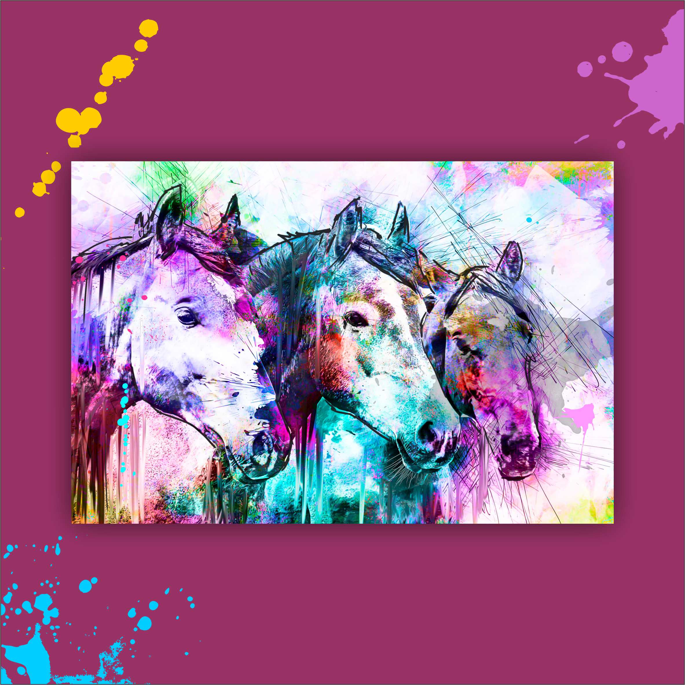 Cuadro Decorativo Caballos Canvas Color Artistico 120x120/3