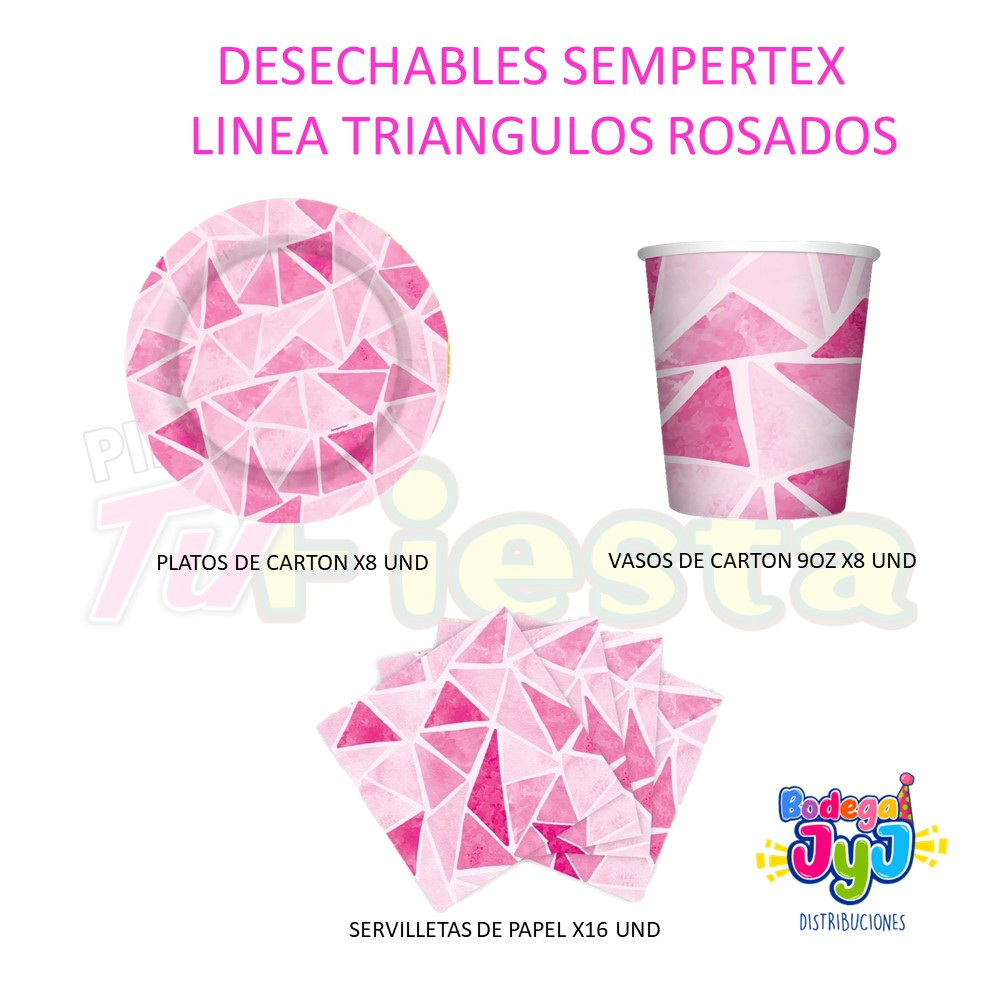 Imagen Desechables Linea Triangulos Rosados  1