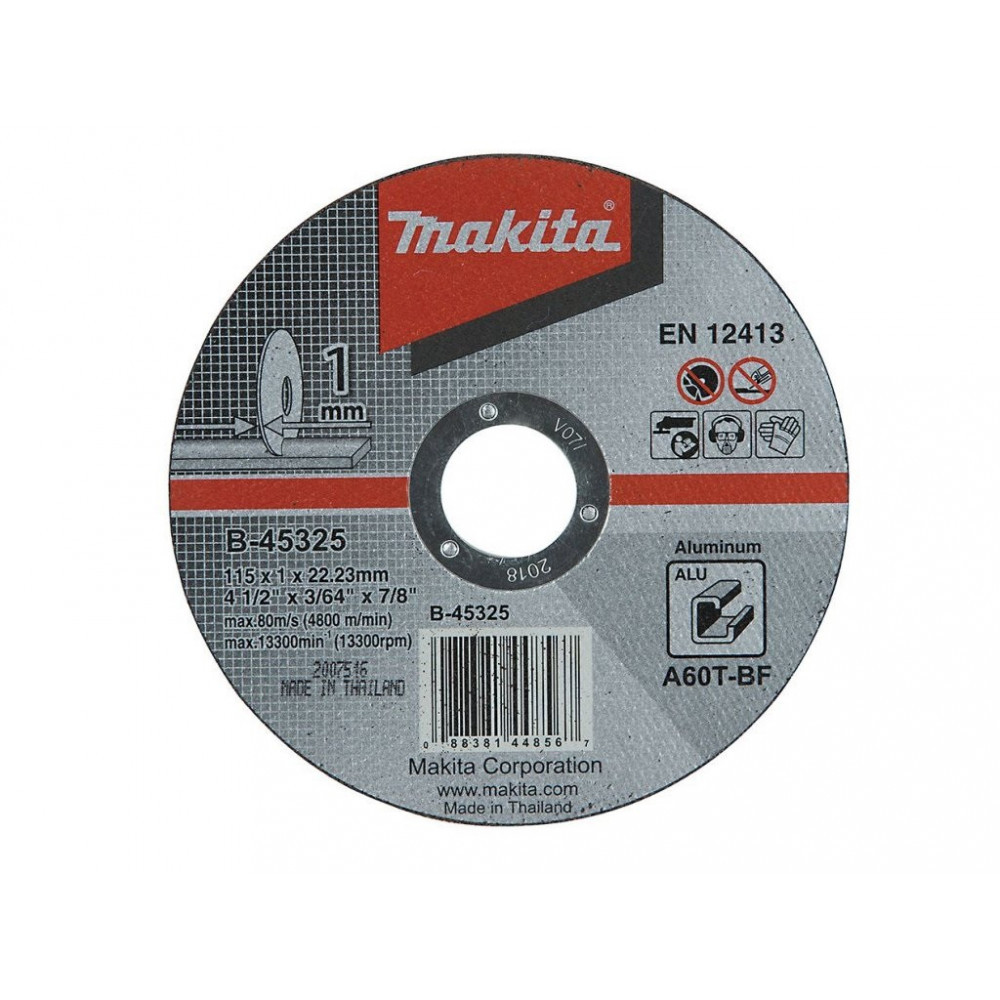 Imagen Disco abrasico corte de aluminio 4-1/2" X 1mm X 7/8" Makita B-45325 