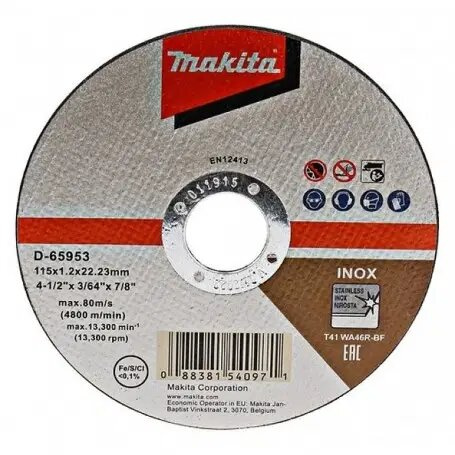 Imagen Disco abrasivo corte de acero INOX 4-1/2" X 1.2MM X 7/8" D-65953 Makita