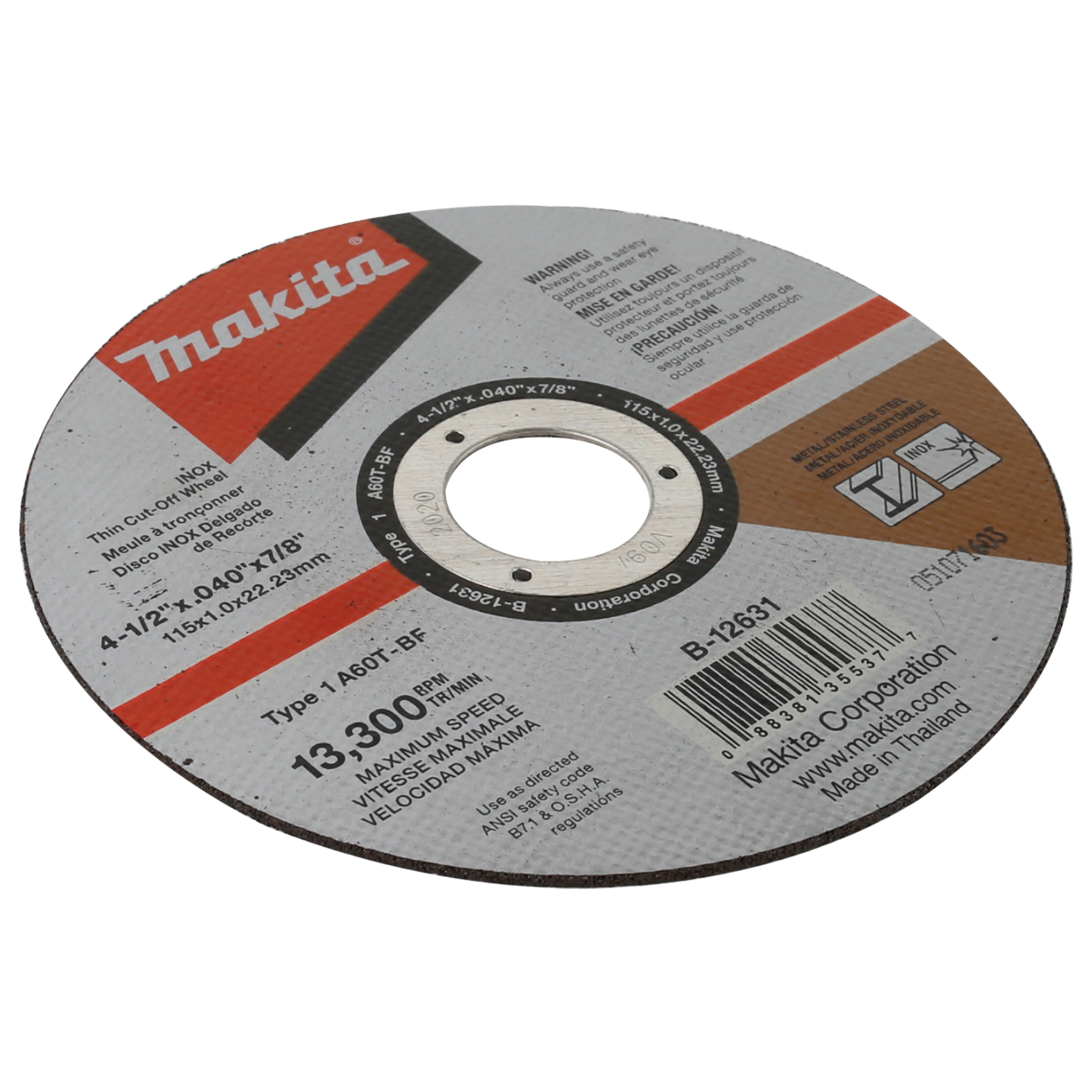 Imagen Disco abrasivo corte metal - acero inox 4-1/2" X 1mm X 7/8 B-12631 Makita 2