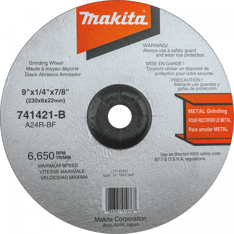 ImagenDisco abrasivo de pulir metal 9 X 1/4 X 7/8" grano 24 741421-B Makita