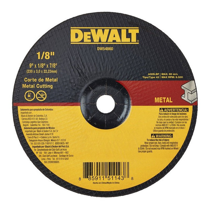 Imagen Disco abrasivo de pulir metal 9" X 1/8 X 7/8 DW54860 Dewalt