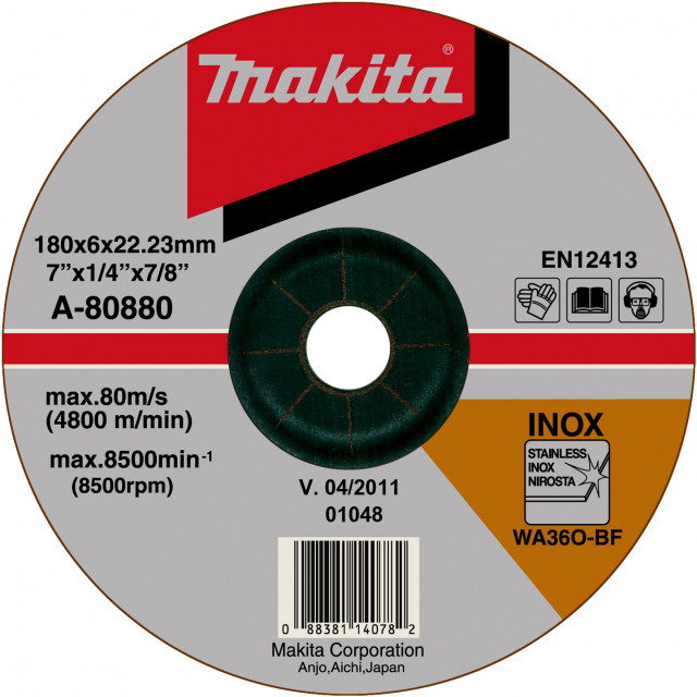 Imagen Disco abrasivo para pulir acero gral-inox WA36O 7"X1/4"X7/8" A-80880 Makita