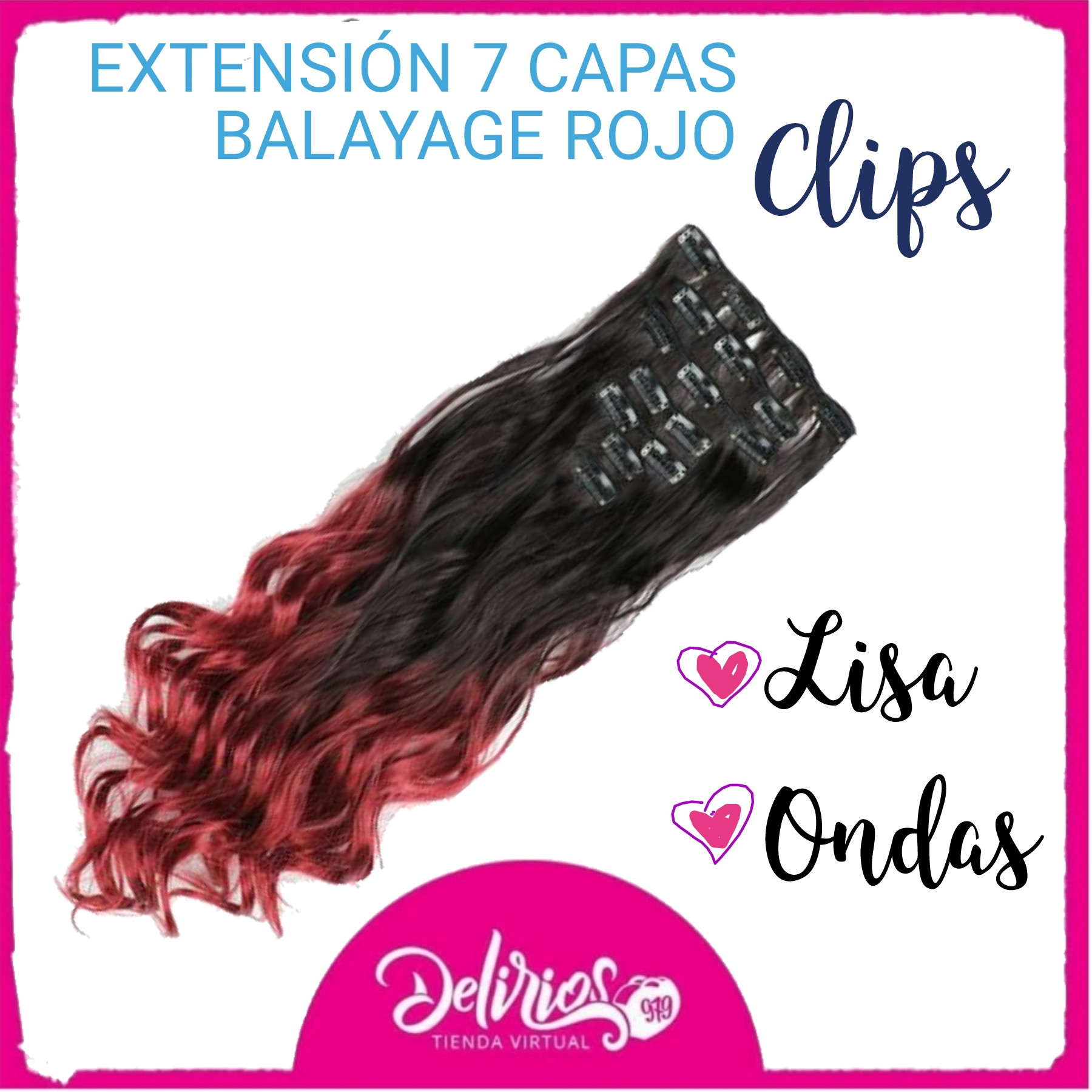 Imagen Extension Clips Negra Balayage Rojo 