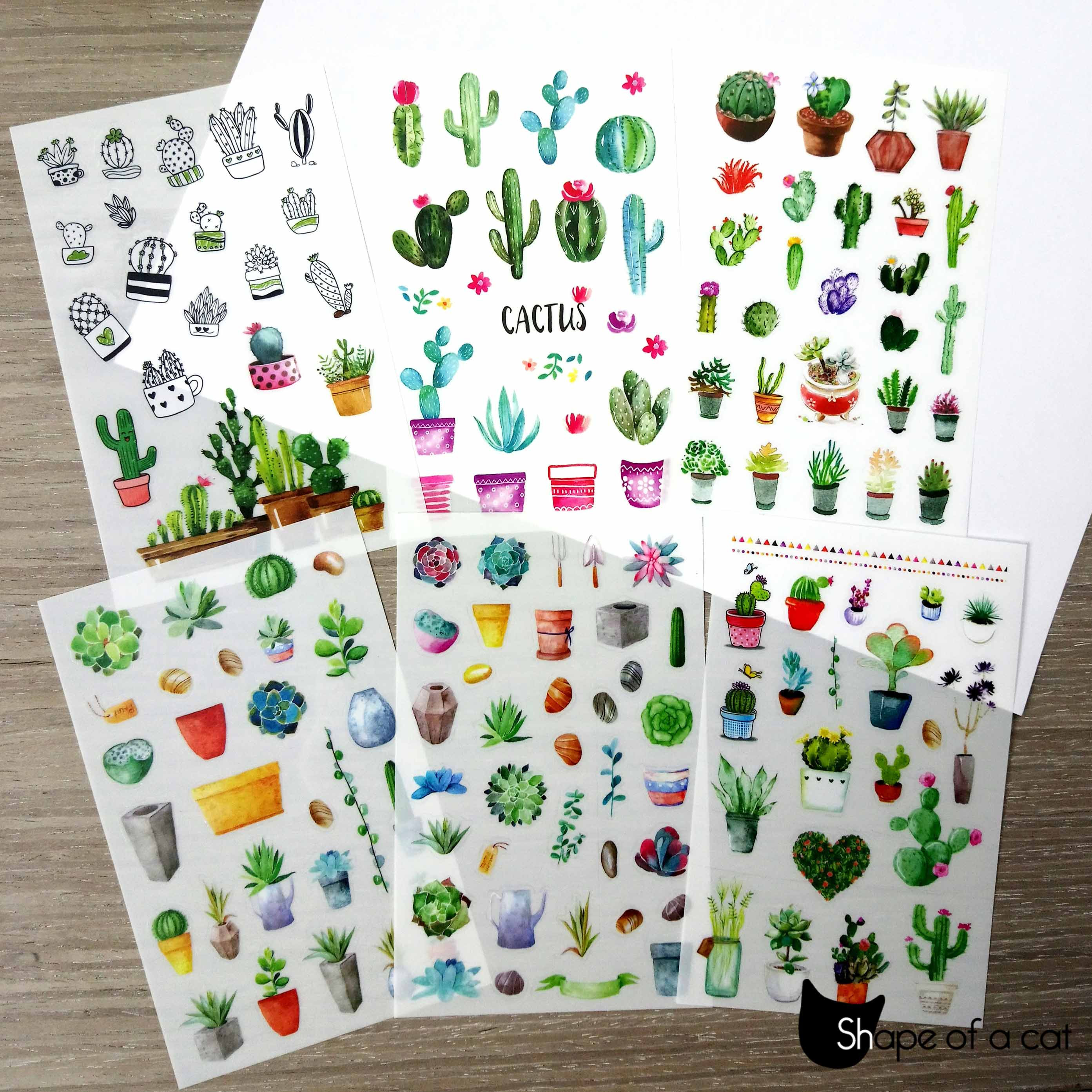 receta cuestionario desagradable Hoja de stickers cactus: Paquete de sticker 6 ref 02 Shape of a Cat