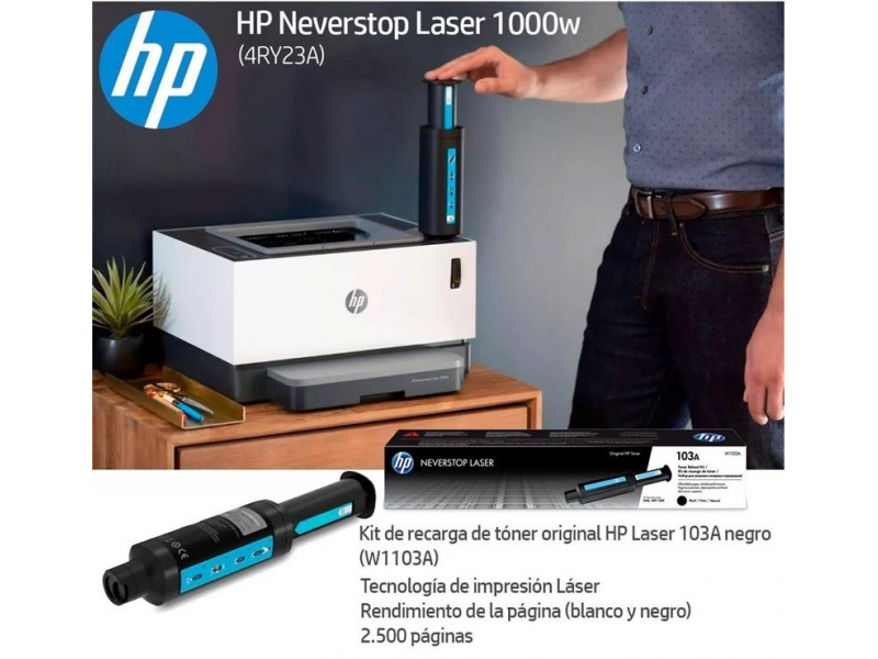Impresora HP Neverstop Laser 1000w, Con Tanque de Toner Recargable: 1000w  MI PC EQUIPOS Y ACCESORIOS S.A.S