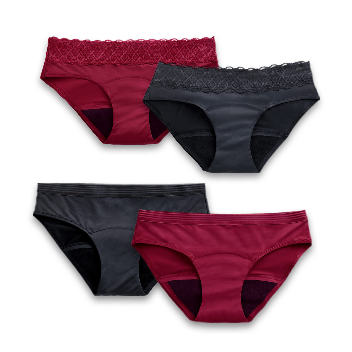 Imagen Inactiva Combo Hipster Negro + Hipster Vinotinto + Bikini Vinotinto + Bikini Negro - Flujo Regular 1