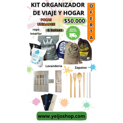 Kit Organizador Reutilizable De Viaje y Hogar Negro, Para Hombre - Yeijo