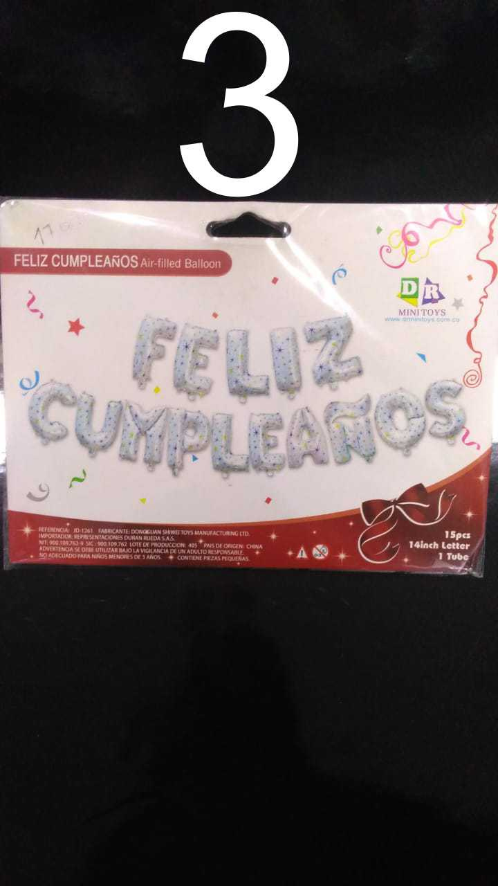 Globos de letras Feliz cumpleaños – Representaciones Durán