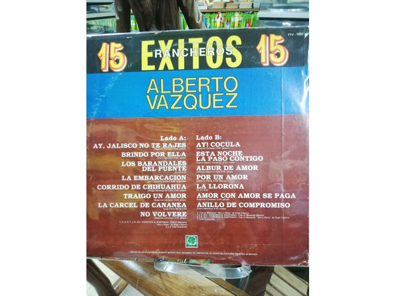 Lp Alberto Vazquez 15 Exitos Rancheros Ttv 1001 Libreria Atlas 5848