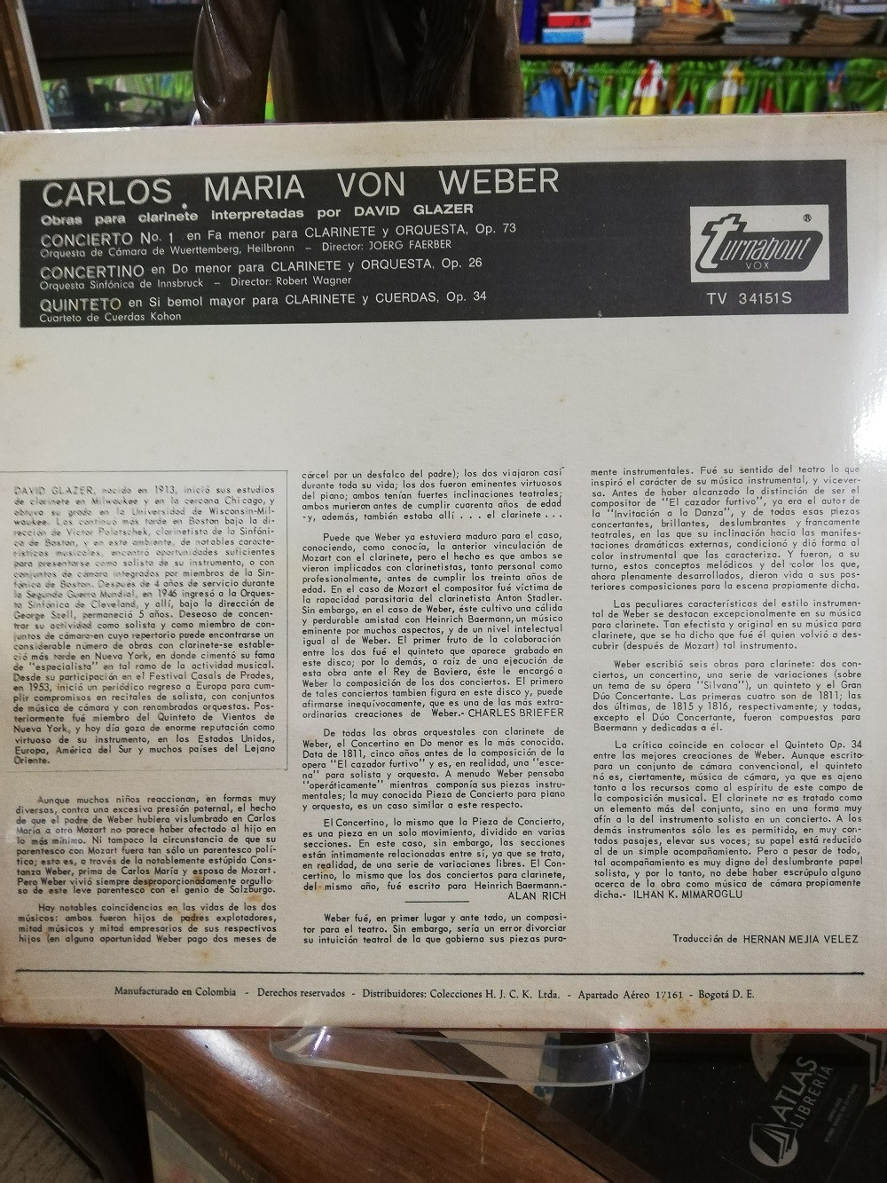 Imagen LP CARL MARIA VON WEBER - CONCERTO No. 1 CLARINET 2