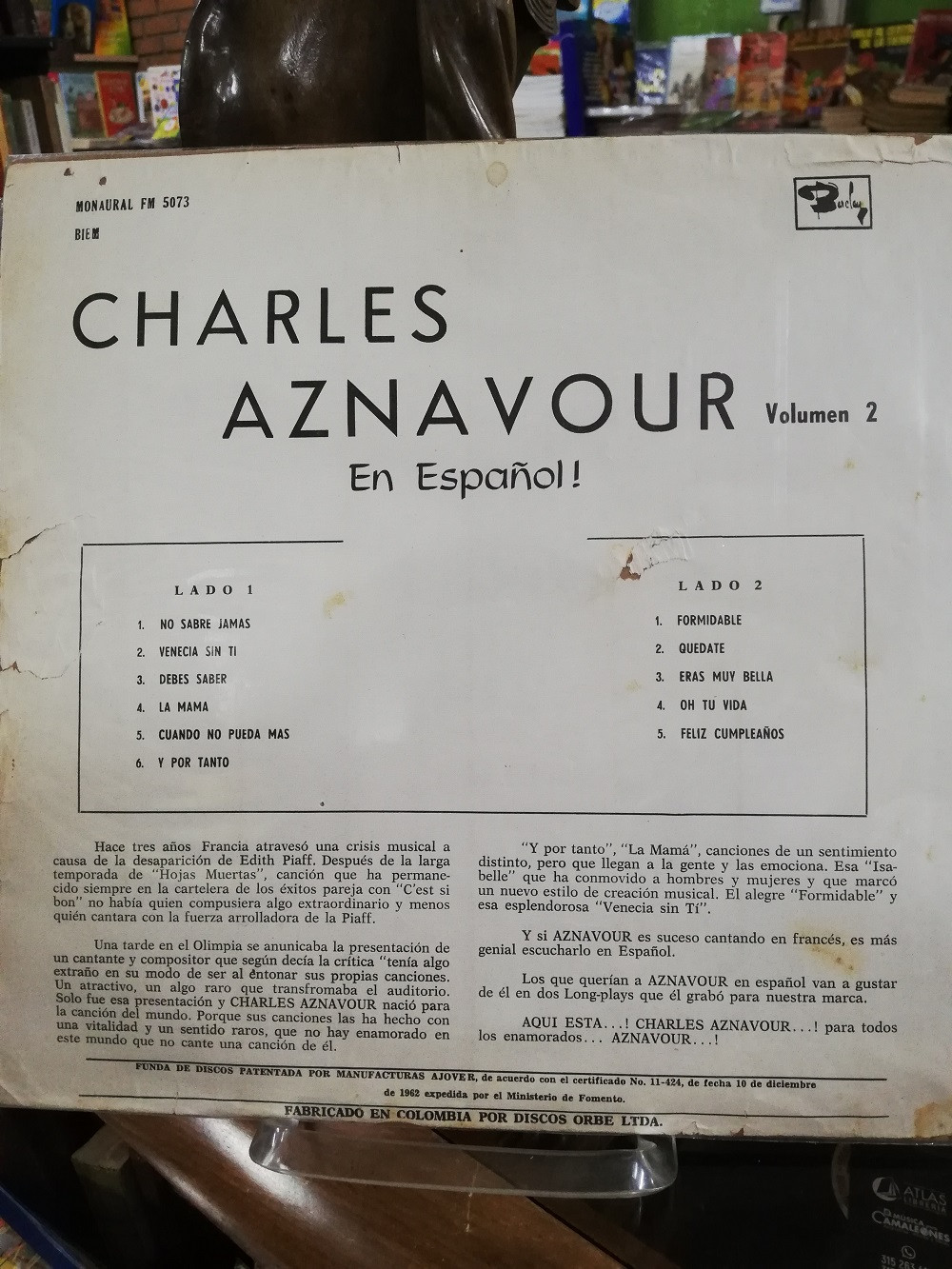 Imagen LP CHARLES AZNAVOUR - CHARLES AZNAVOUR EN ESPAÑOL VOL. 2 2
