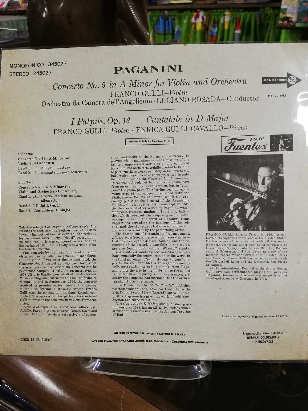 Imagen LP PAGANINI CONCERTO No. 5 - FRANCO GULLI, VIOLIN - LUCIANO ROSADA, CONDUCTOR 2