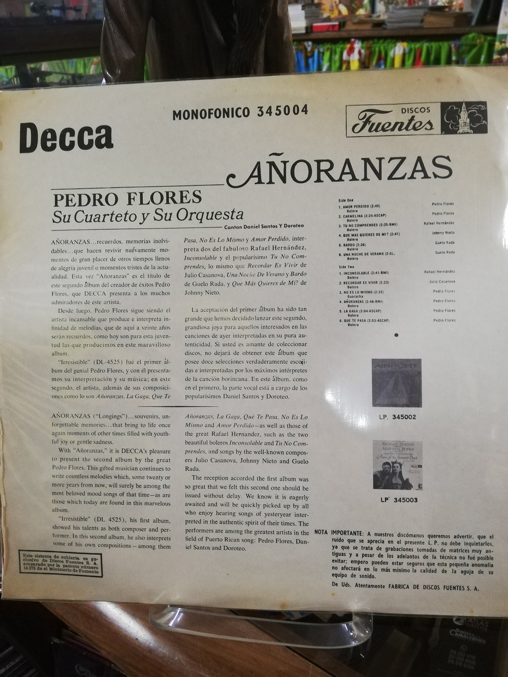 Imagen LP PEDRO FLORES SU CUARTETO Y SU ORQUESTA - AÑORANZAS 2