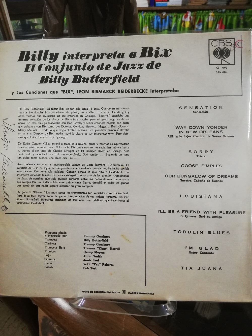Imagen LP THE BILLY BUTTERFIELD JAZZ BAND - BILLY PLAYS BIX 2