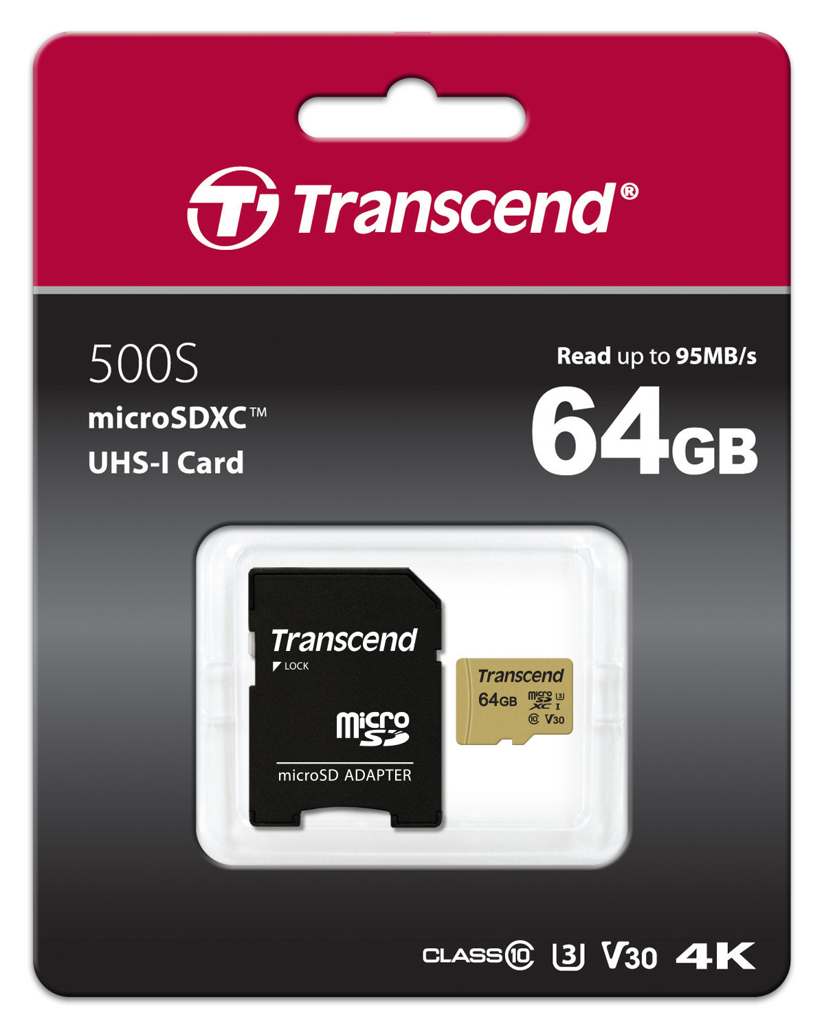 Imagen Memoria Micro SDHC 64GB Transcend 500s Clase 10 4k 1