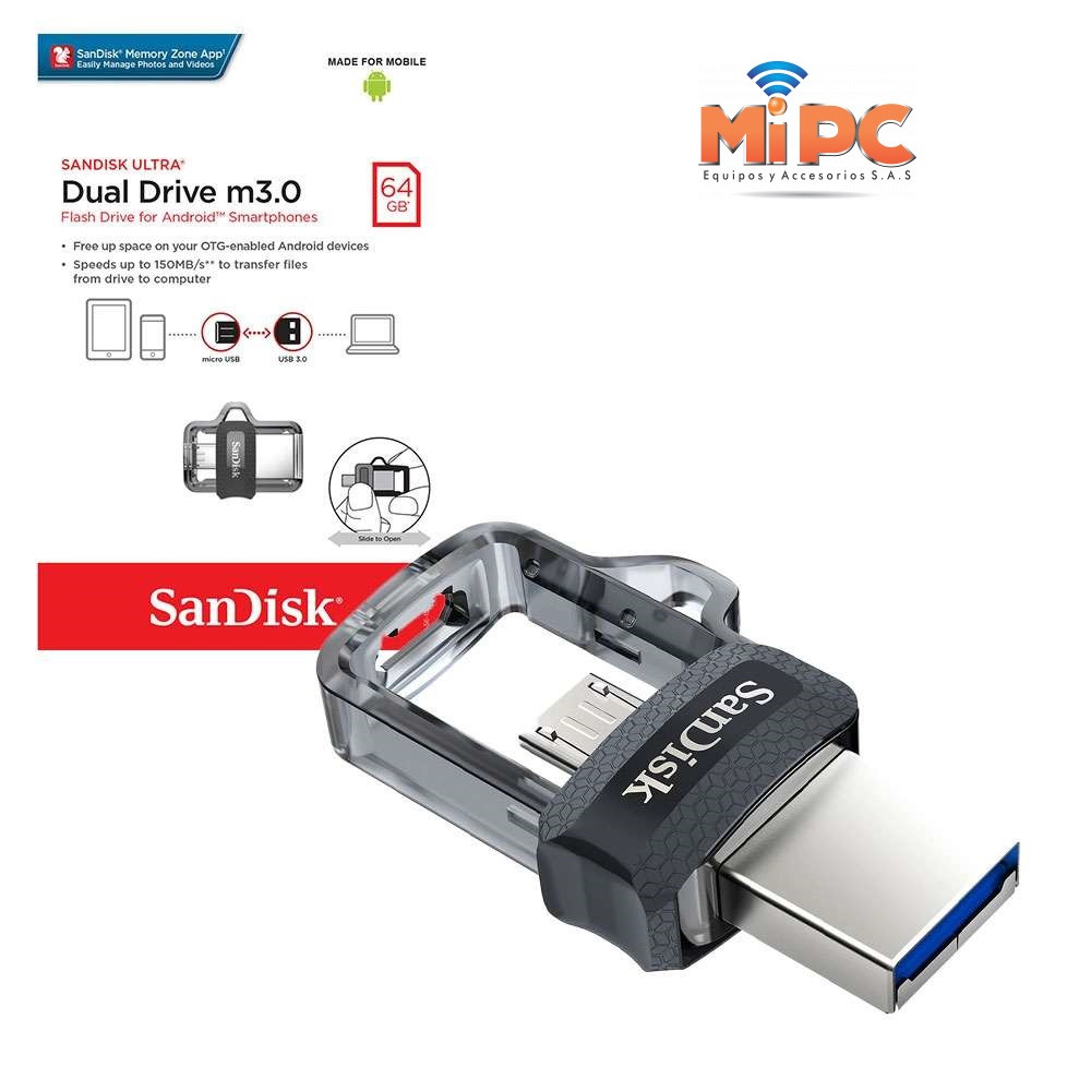 Imagen Memoria USB SANDISK ULTRA 64GB DUAL DRIVE m3.0 1