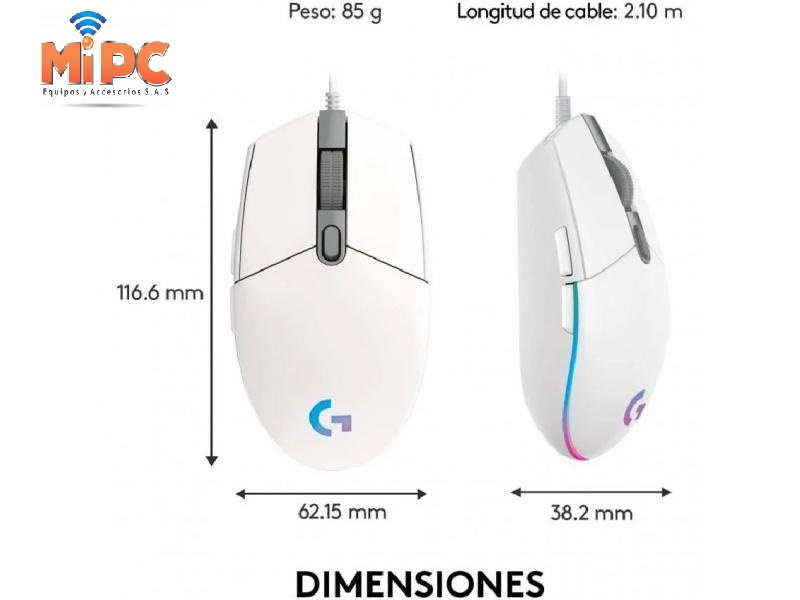 Imagen Mouse Logitech G203 RGB LIGHTSYNC con 6 botones, Blanco 5