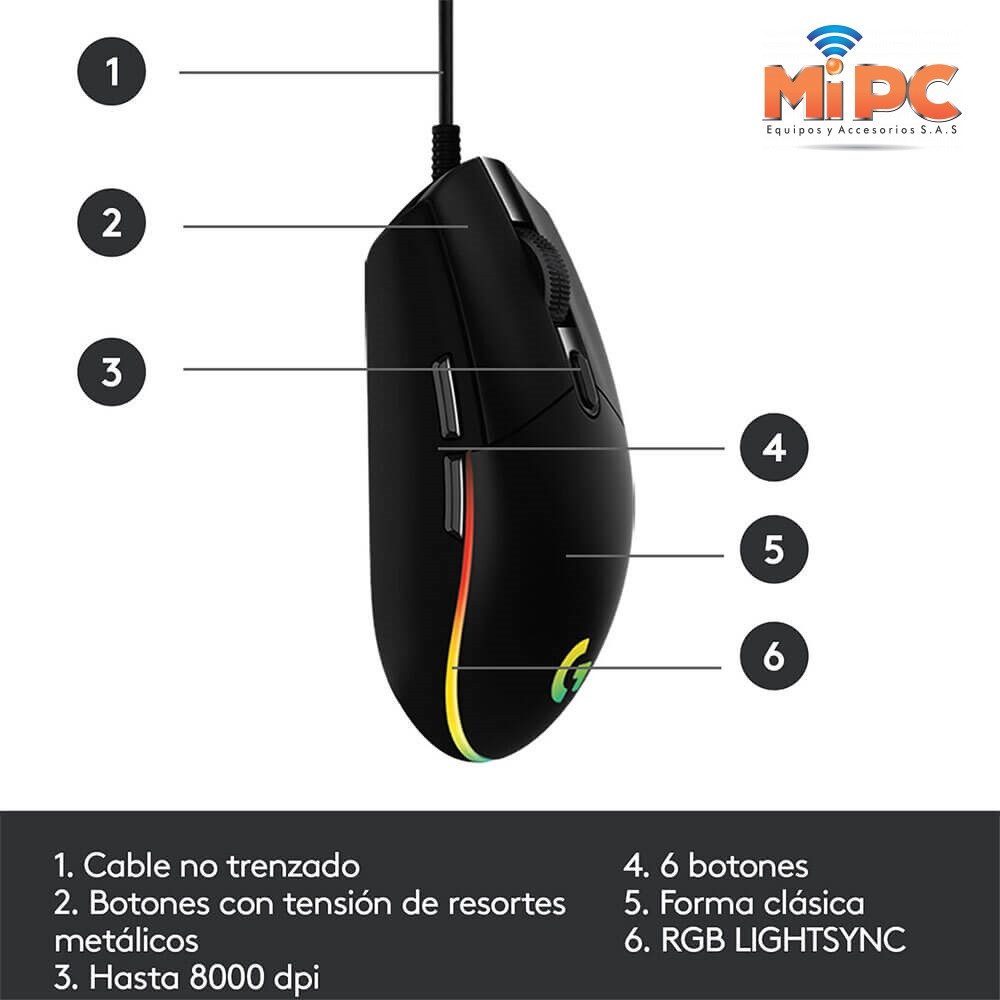 Imagen Mouse Logitech G203 RGB LIGHTSYNC con 6 botones, Negro 3