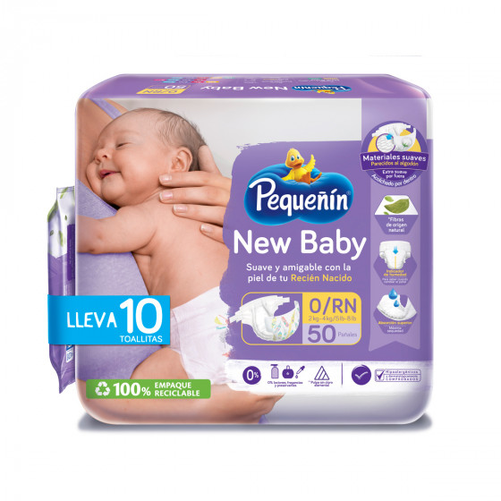 ImagenPañales Pequeñín New Baby x 50 und + Toallitas Recién Nacido x 10 und
